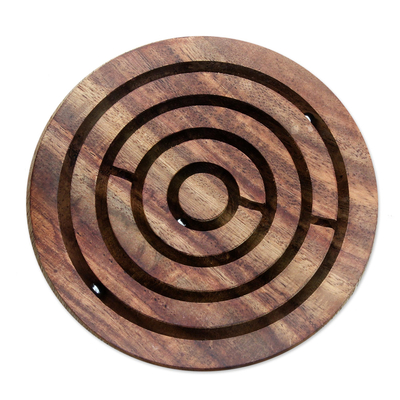 Wood maze game, 'Smooth Operator' - Handcrafted Acacia Wood Maze Game from India