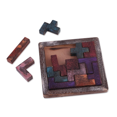 Wood puzzle, 'Colorful Challenge' - Handcrafted Colorful Wood Puzzle from India