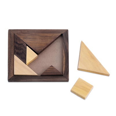 Holzpuzzle - Handgefertigtes geometrisches Holzpuzzle aus Indien
