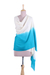 Wool shawl, 'Take a Dip' - Diamond Textured All Wool Shawl in Ivory and Turquoise