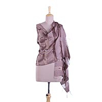 Silk shawl, 'Sheer Illusion in Rosewood' - Women's All Silk Shawl in Rosewood Color