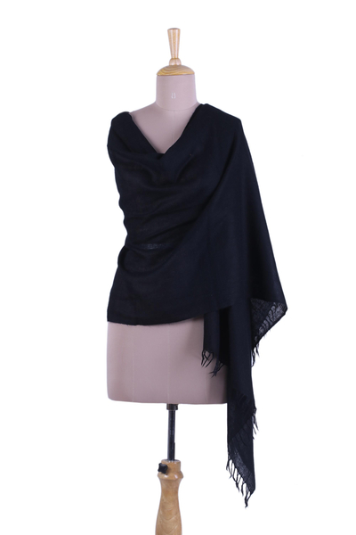 Wool shawl, 'Simplicity in Black' - Women's Lightweight Solid Black Classic Wool Shawl