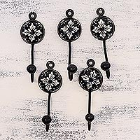 Ceramic coat hooks, 'Flower Stars' (set of 5)