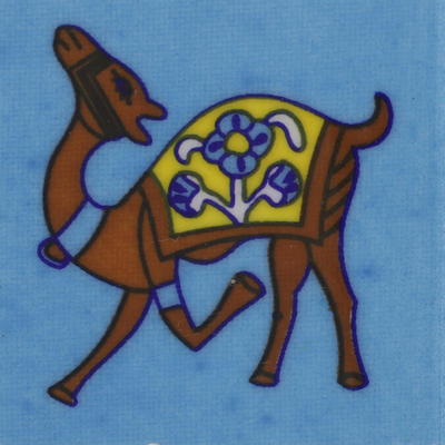Perchero de cerámica - Perchero de cerámica pintada con motivos de camellos de la India