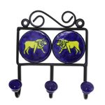 Ceramic coat rack, 'Lion's Roar' - Ceramic Coat Rack Painted with Lion Motifs from India