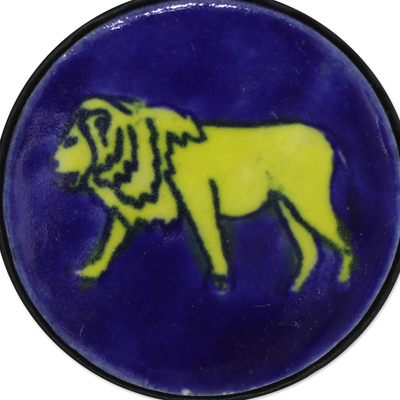Perchero de cerámica - Perchero de cerámica pintado con motivos de leones de la India