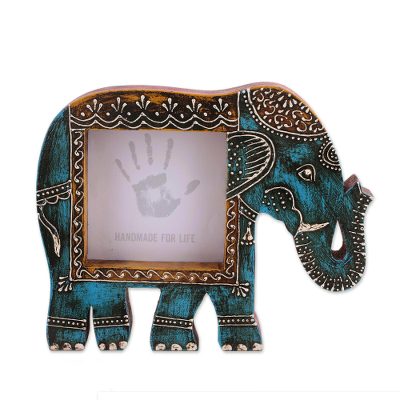 Wood Photo Frame Holi Elephant In Blue 4x4 Blue Wood Wood Photo Frame Holi Elephant In Blue 4x4 Blue Wood