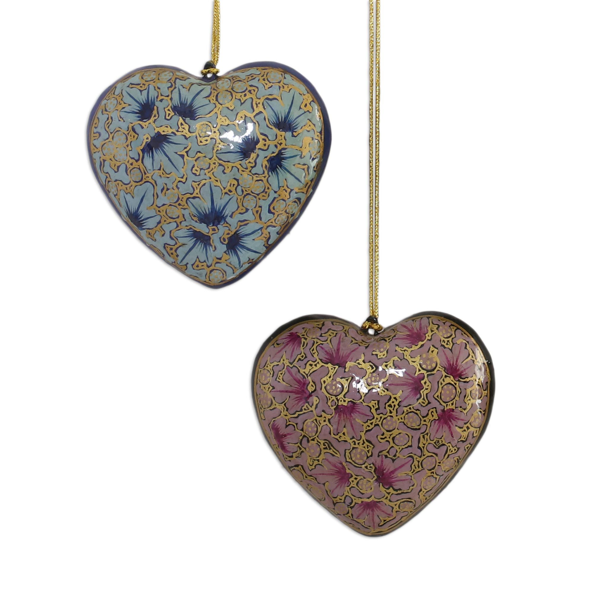 UNICEF Market Four Heart Shaped Holiday Ornaments in Papier Mache