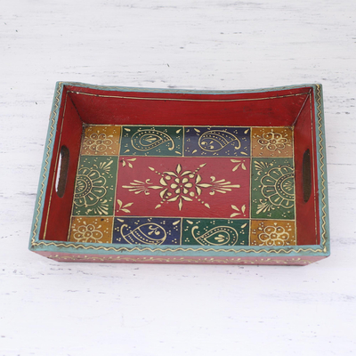 Decorative wood trays, 'Festival of Colors' (pair) - Wood Trays with Hand Painted Motifs (Pair)