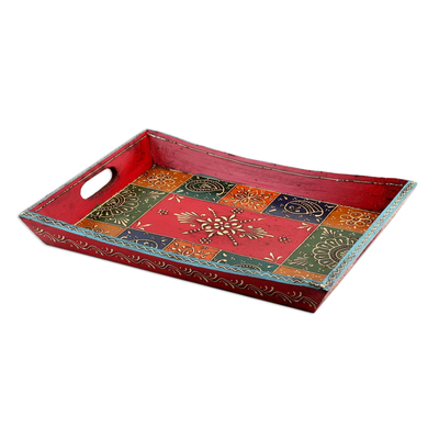 Decorative wood trays, 'Festival of Colors' (pair) - Wood Trays with Hand Painted Motifs (Pair)
