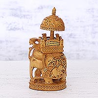 Wood sculpture, 'Majestic Procession' - Detailed Wood Sculpture of Elephant with Howdah