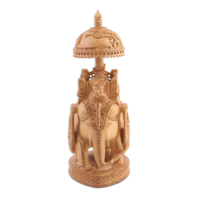 Wood sculpture, 'Majestic Procession' - Detailed Wood Sculpture of Elephant with Howdah