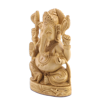 Holzskulptur - Kadam-Holzstatuette von Ganesha sitzend