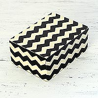 Decorative box, 'Zigzag Channels' - Black and White Zigzag Motif Decorative Box