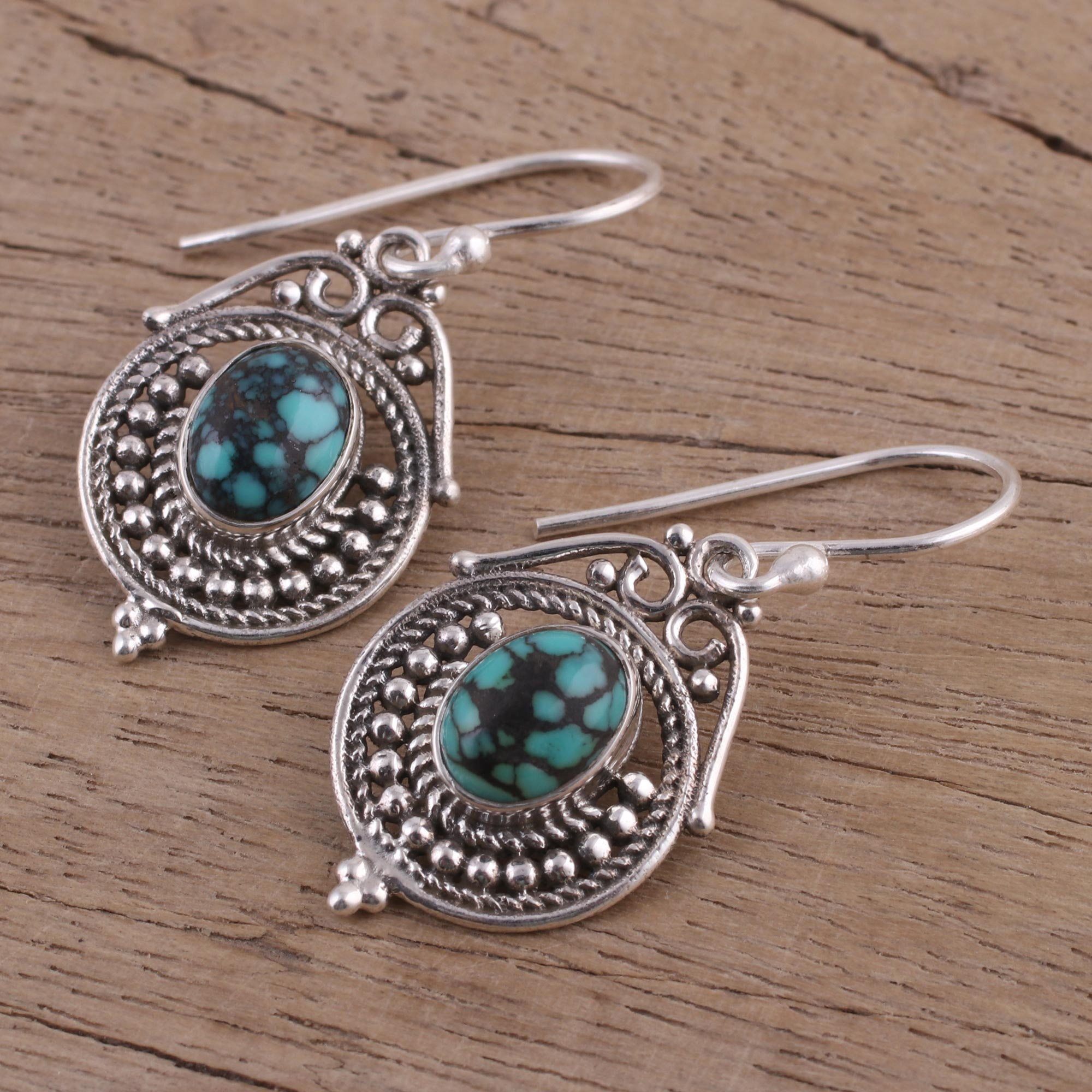 Sterling Silver and Composite Turquoise Earrings from India - Majestic ...