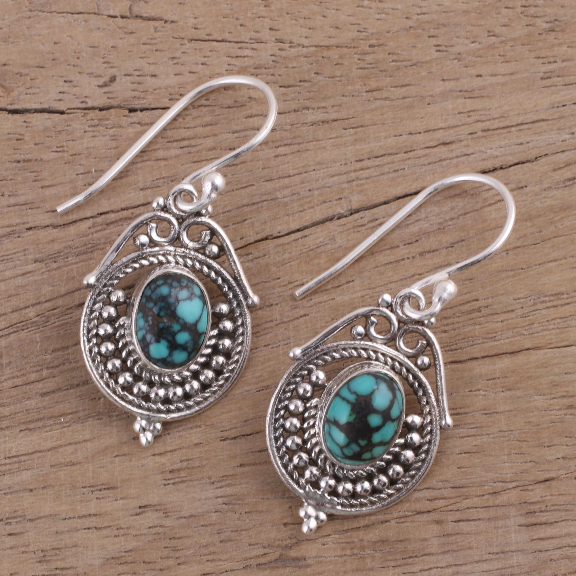 Sterling Silver and Composite Turquoise Earrings from India - Majestic ...