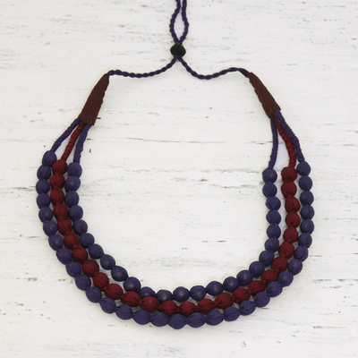Multi-strand fabric wrapped beaded necklace, 'Purple Flair' - Indian Multi-strand Fabric Wrapped Beaded Necklace in Purple