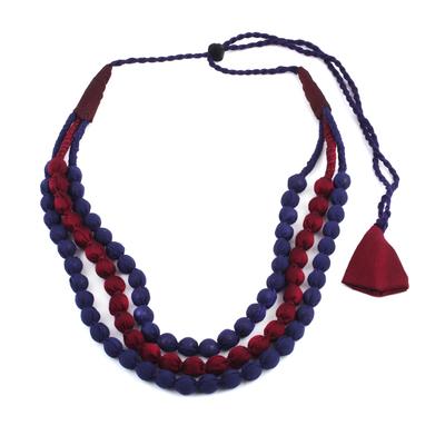 Indian Multi-strand Fabric Wrapped Beaded Necklace in Purple