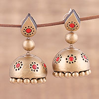 Ceramic dangle earrings, 'Charming Gold' - Handmade Gold-Tone Ceramic Dangle Earrings from India