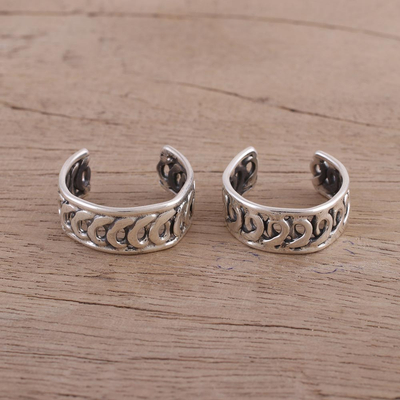 Sterling silver toe rings, 'Curvy Swirls' - Swirling Sterling Silver Toe Rings from India