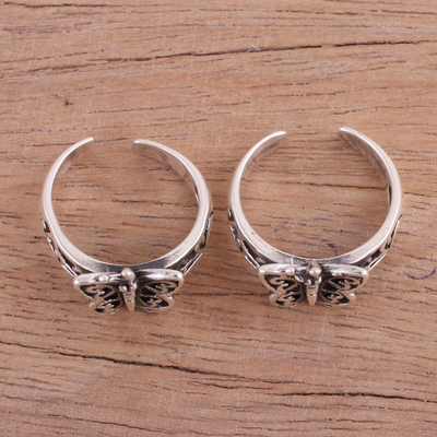 Sterling silver toe rings, 'Butterfly Twins' (pair) - Butterfly Openwork Sterling Silver Toe Rings (Pair)