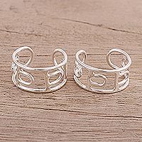 Sterling silver toe rings, 'Glyph' (pair) - Artisan Crafted Sterling Silver Toes Rings (Pair)