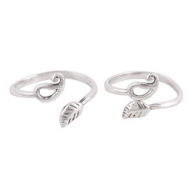 Sterling silver toe rings, 'Paisley and Leaf' (pair) - Pair of Sterling Toe Rings with Paisley and Leaf Motifs