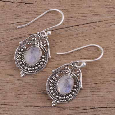 Rainbow Moonstone and Sterling Silver Earrings from India - Majestic ...