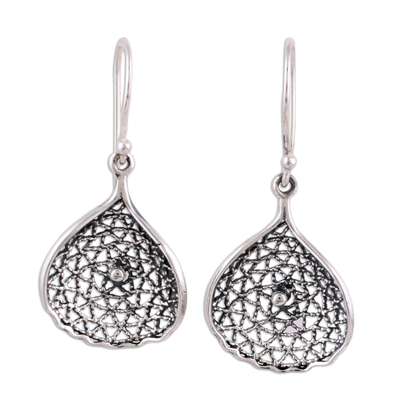 Sterling silver dangle earrings, 'Web of Desire' - Web-Like Sterling Silver Dangle Earrings from India