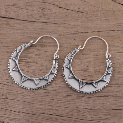 Sterling silver hoop earrings, 'Sunbeam' - Fair Trade Indian Style Sterling Silver Hoop Earrings