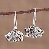 Sterling silver dangle earrings, Elephant Appeal