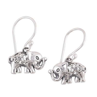 Sterling Silber Ohrhänger "Elephant Appeal" - Sterlingsilber-Ohrringe im Jali-Motiv mit Elefanten