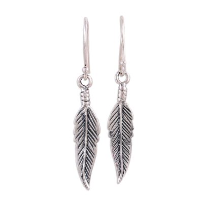 Sterling silver dangle earrings, 'Trailing Leaf' - Realistic Sterling Silver Leaf Dangle Style Earrings