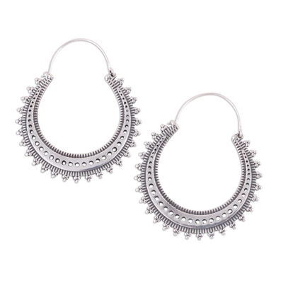 Sterling silver hoop earrings, 'Majestic Sunshine' - Pretty Indian Style Sterling Silver Hoop Earrings