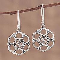 Sterling silver dangle earrings, 'Floral Om' - Sterling Silver Floral Om Symbol Dangle Earrings