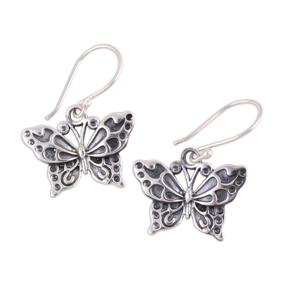 Sterling silver dangle earrings, 'Dancing Butterfly' - Detailed Sterling Silver Butterfly Motif Dangle Earrings