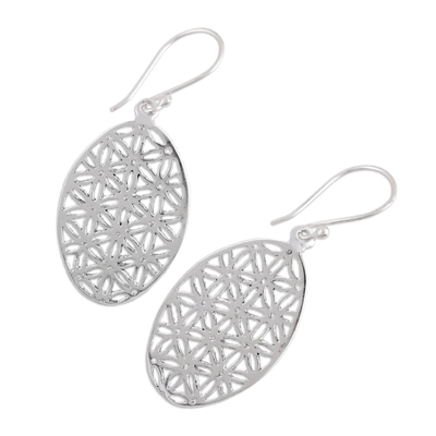 Sterling silver dangle earrings, 'Matrix Web' - Everyday Classic Oval Sterling Silver Dangle Earrings