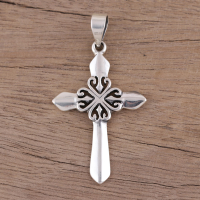 Sterling silver cross pendant, Heart of Faith