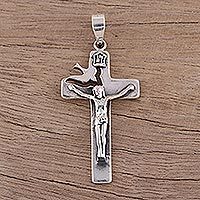 Sterling silver crucifix pendant, 'Peace Will Prevail' - Hand Crafted Sterling Silver Crucifix Pendant