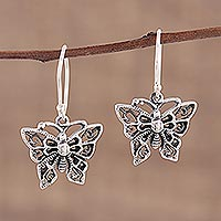 Sterling silver dangle earrings, 'Jali Butterfly'
