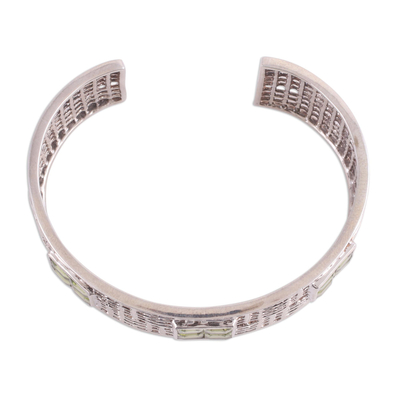 Peridot cuff bracelet, 'Shining Mesh' - Peridot Cuff Bracelet from India
