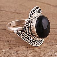 Onyx cocktail ring, 'Magical Allure'