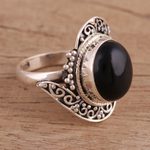 Onyx cocktail ring, 'Magical Allure' - Handcrafted Black Onyx Cocktail Ring from India