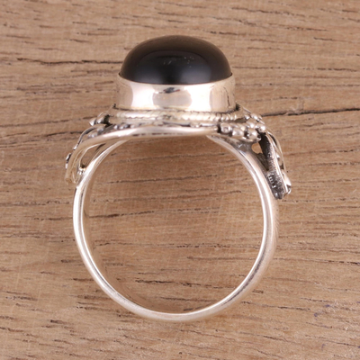 Onyx cocktail ring, 'Magical Allure' - Handcrafted Black Onyx Cocktail Ring from India
