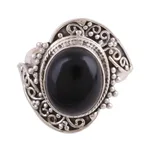 Onyx cocktail ring, 'Magical Allure' - Handcrafted Black Onyx Cocktail Ring from India