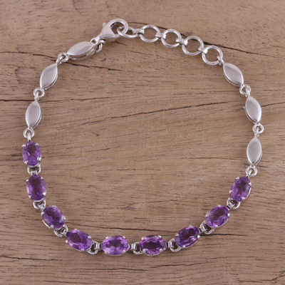 Rhodium plated amethyst tennis bracelet, 'Refreshing Lavender' - Adjustable Amethyst and Rhodium Plated Silver Bracelet