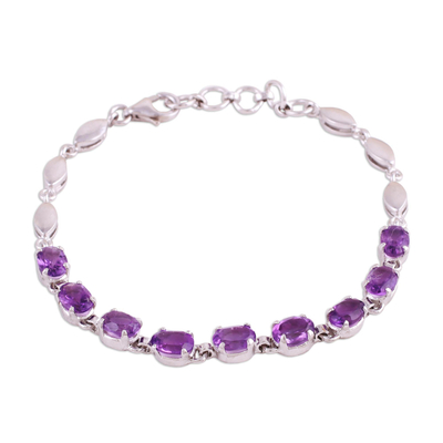 Rhodium plated amethyst tennis bracelet, 'Refreshing Lavender' - Adjustable Amethyst and Rhodium Plated Silver Bracelet