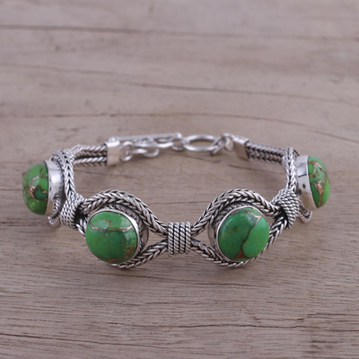 Sterling silver pendant bracelet, 'Heavenly Greens' - India Modern Green Composite Turquoise and Silver Bracelet