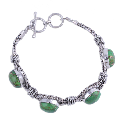 Sterling silver pendant bracelet, 'Heavenly Greens' - India Modern Green Composite Turquoise and Silver Bracelet