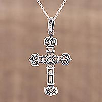 Sterling silver cross pendant necklace, 'Bound in Faith'